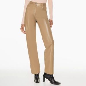 Wilfred Aritzia Melina Pants Saville Tan Vegan Faux Leather Straight Leg Size 4